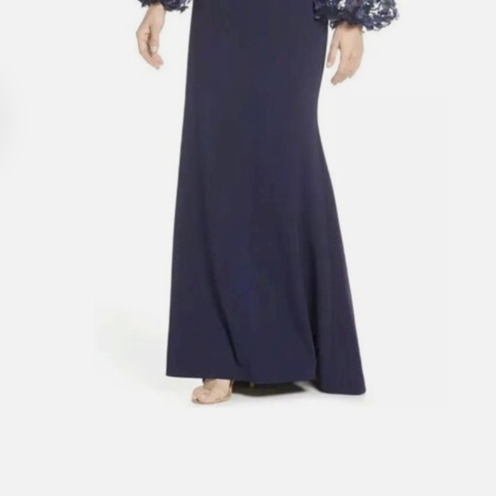 Eliza J Off Shoulder Navy Dress with 3D Floral Sleeves Gown MOB MOG - Picture 9 of 10